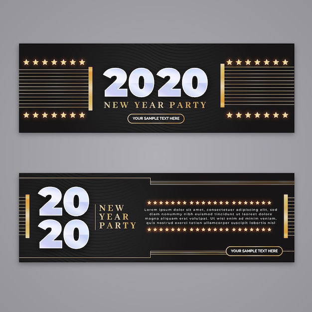 Nieuwjaar 2020 partij banners in plat ontwerp