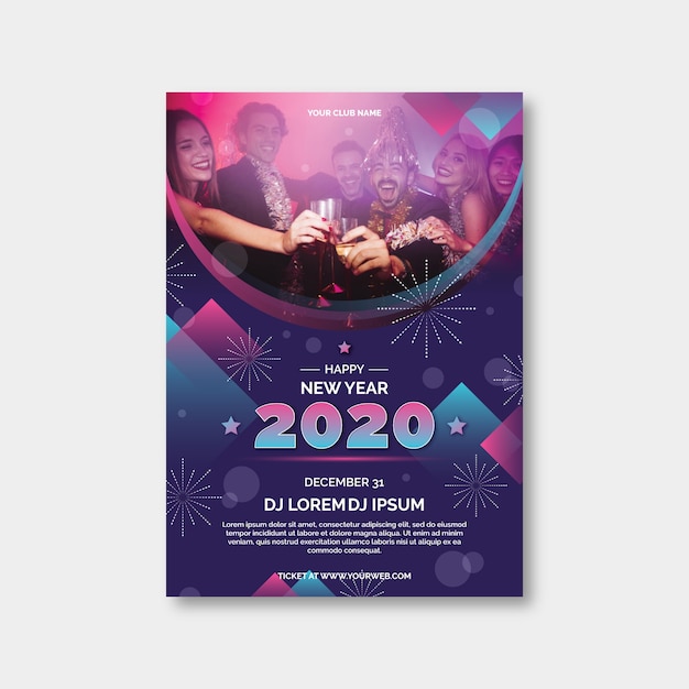 Nieuwjaar 2020 partij poster sjabloon met foto