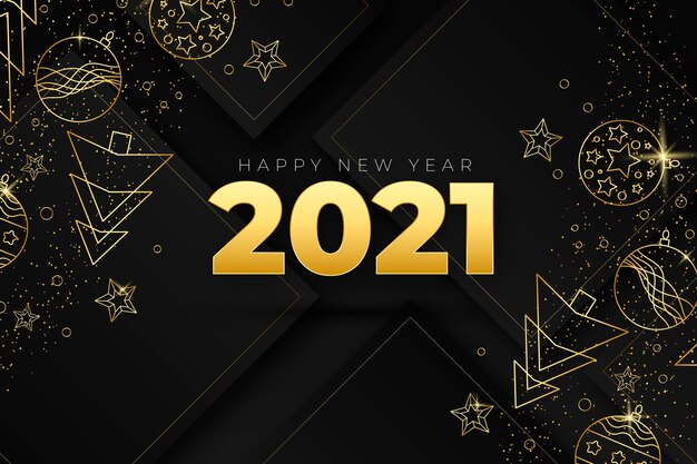 Nieuwjaar 2021 achtergrond met realistische gouden decoratie