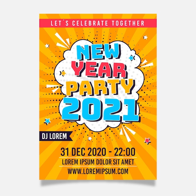 Nieuwjaar 2021 partij poster sjabloon in plat ontwerp