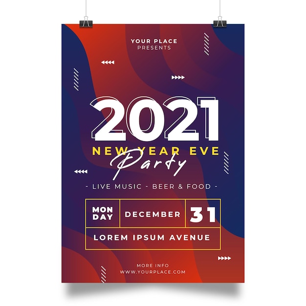 Gratis vector nieuwjaar 2021 partij poster sjabloon