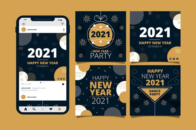 Gratis vector nieuwjaar 2021 party instagram postverzameling