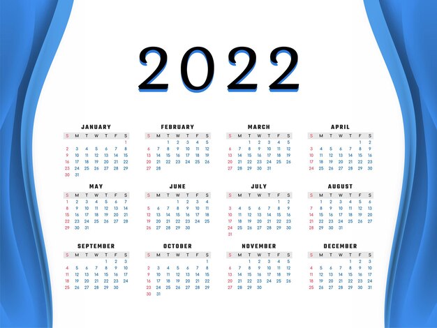 Nieuwjaar 2022 kalender elegante blauwe golf ontwerp vector