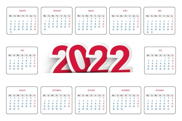 Nieuwjaar 2022 kalendersjabloonontwerp