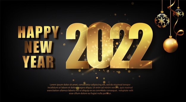 Nieuwjaar 2022. Vectorillustratie van gelukkig nieuwjaar gouden en zwarte kleuren