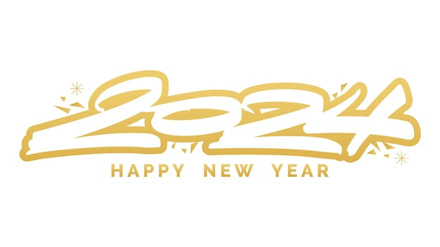 Nieuwjaar 2024 geborstelde handlettering Gouden kalligrafische compositie Vector vakantie ontwerp