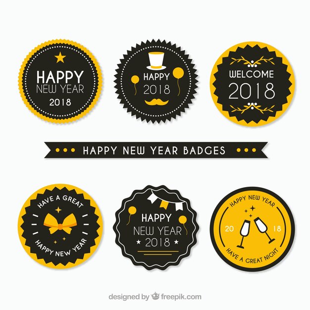 Gratis vector nieuwjaars badges inpakken