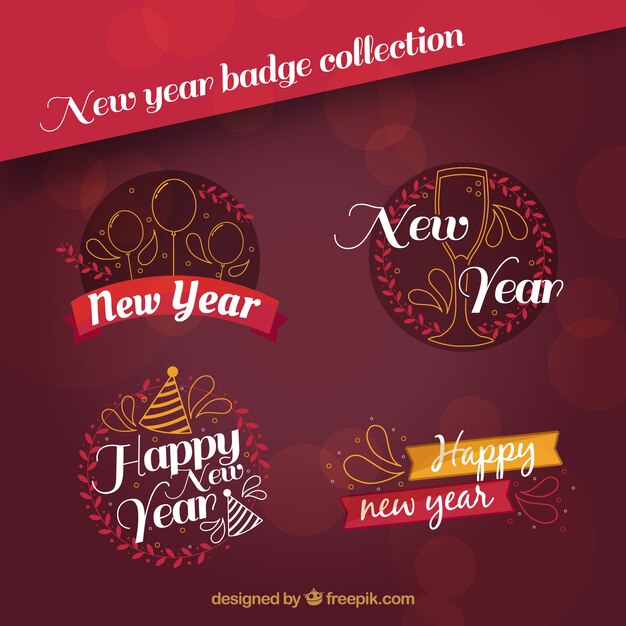 Gratis vector nieuwjaarset 2018-badgecollectie in rood