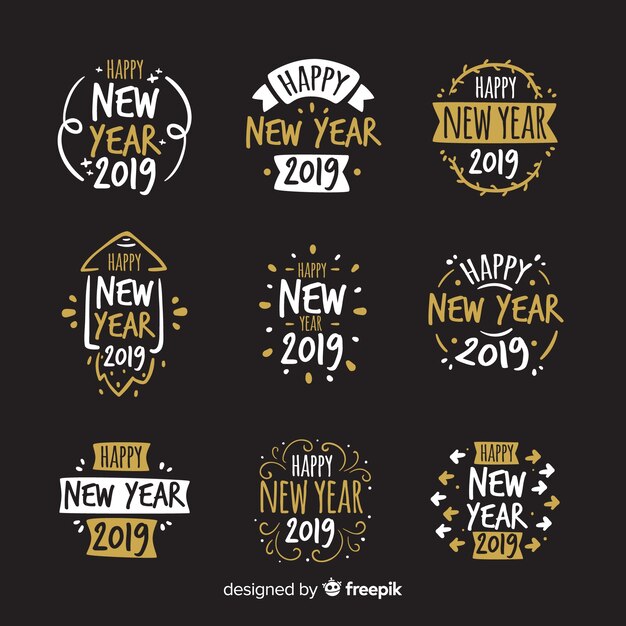 Gratis vector nieuwjaarset 2019-labelset