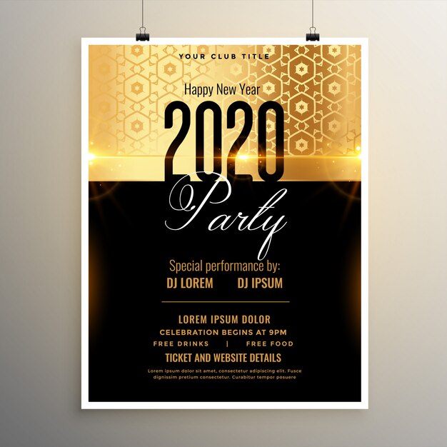 Nieuwjaarsfeest flyer of poster sjabloon voor het jaar 2020