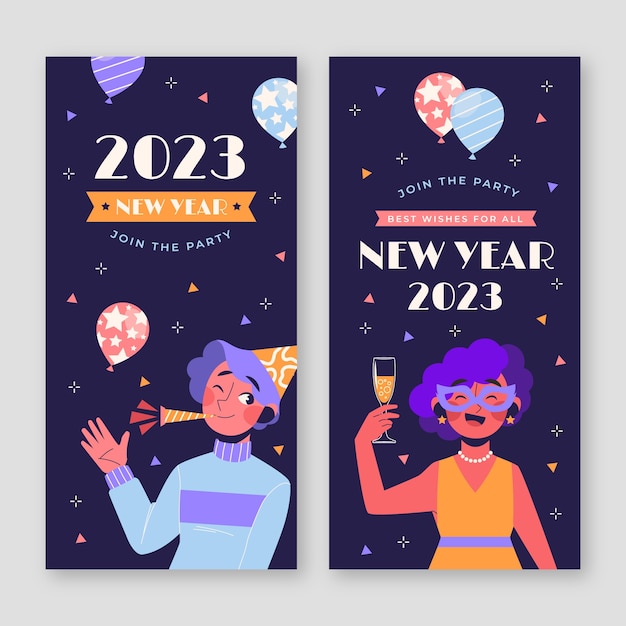 Gratis vector nieuwjaarsviering verticale banners set