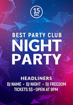 Night dance party muziek nacht poster sjabloon. electro stijl concert disco club party evenement flyer uitnodiging.