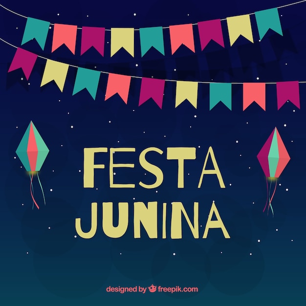 Gratis vector night festa junina met gekleurde decoratie achtergrond