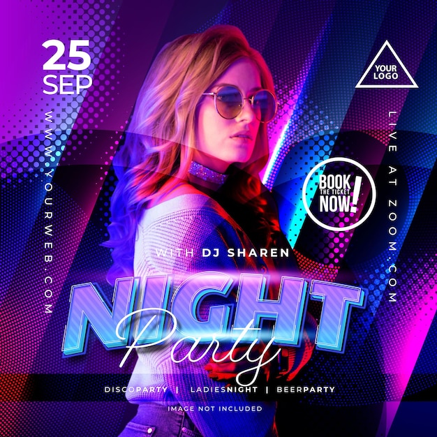 Gratis vector night party music-banner voor sjabloon voor sociale media