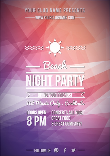 Night party poster in paarse tinten