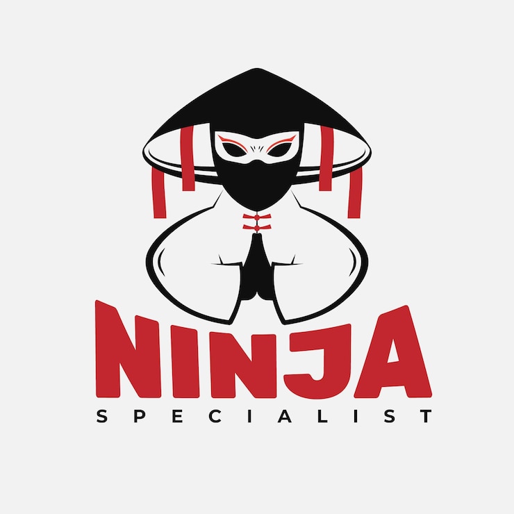 Gratis Vector ninja-logosjabloon in plat ontwerp