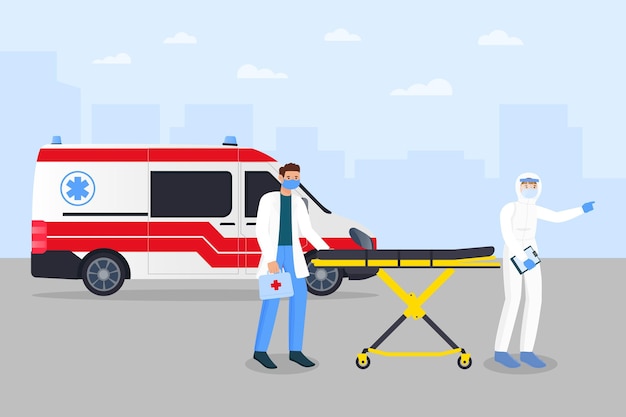 Gratis vector noodambulance met coronavirus concept