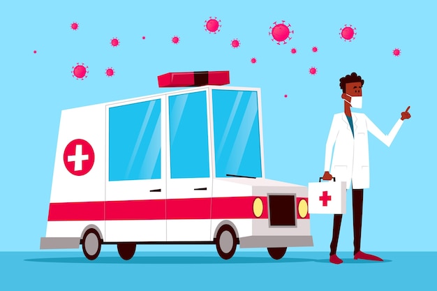 Gratis vector noodambulance met coronavirus concept