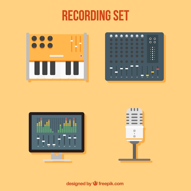 Gratis Vector noodzakelijk voor muziek studio-apparatuur