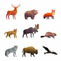 Gratis vector noordelijke wilde dieren veelhoekige icons set