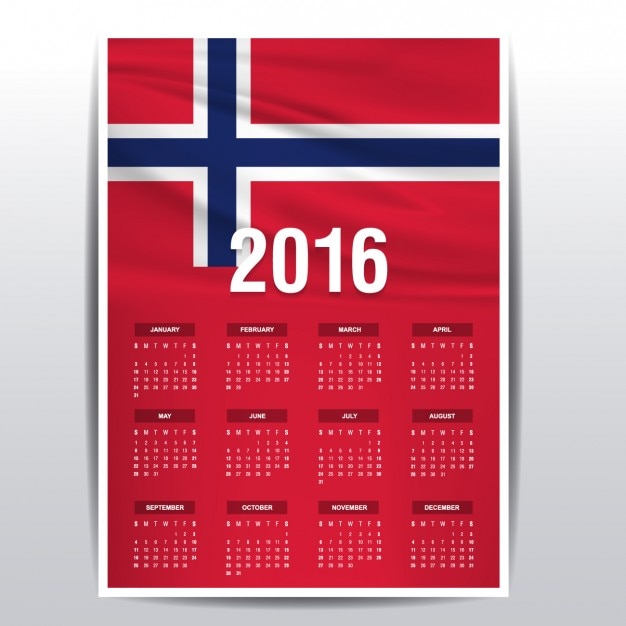 Gratis vector noorwegen kalender van 2016