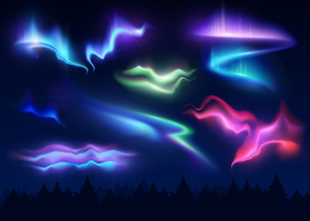 Gratis vector northern lights realistische set