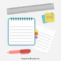 Gratis vector notebook met pen en heerser