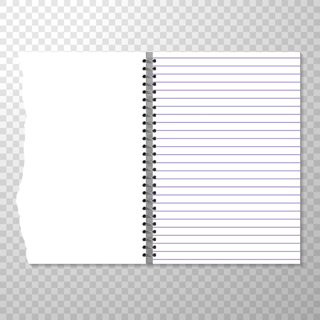 Gratis vector notebooksjabloon geopend met een gelinieerde en blanco pagina.