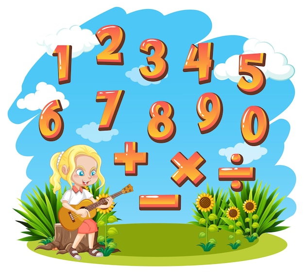 Gratis vector nummers 0 tot 9 tellen en wiskundige symbolen