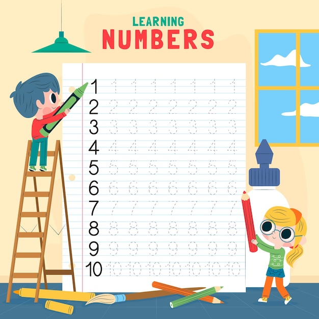 Nummers tracering werkblad voor kinderen