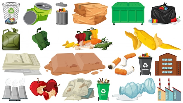 Objecten voor vervuiling, zwerfafval, afval en afval geïsoleerd