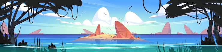 Gratis Vector oceaan of zee natuur landschap met ondiep of land