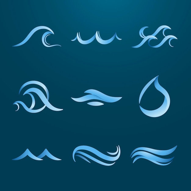 Oceaangolfsticker, geanimeerde water clipart, blauw logo-element voor zakelijke vectorset