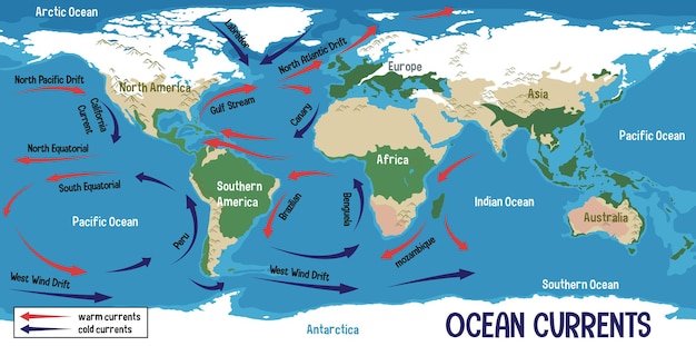 Gratis vector oceaanstromingen op wereldkaart