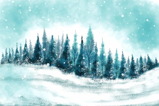 Ochtend uitzicht op berg bos landschap kerstboom nieuwjaarskaart achtergrond
