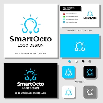 Octopus en slim logo-ontwerp met sjabloon voor visitekaartjes
