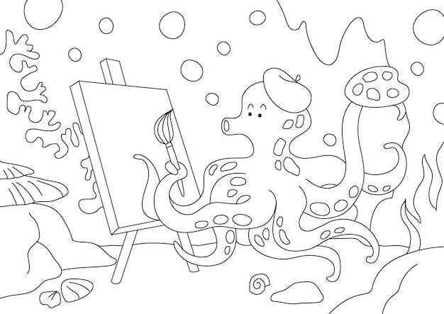 Octopus kinderen kleurplaten pagina vector, blanco afdrukbaar ontwerp voor kinderen om in te vullen