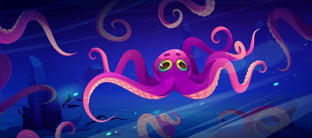 Gratis vector octopus onder water in zee of aquarium