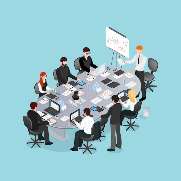 Office-conferentie isometrisch ontwerp