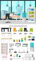 Gratis vector office interieur illustratie en set van meubels