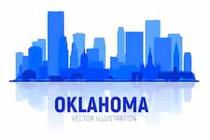 Gratis vector oklahoma city (vs) skyline silhouet op witte achtergrond. platte realistische stijl met beroemde bezienswaardigheden en moderne schrapergebouwen. vectorillustratie voor web- of printproductie.