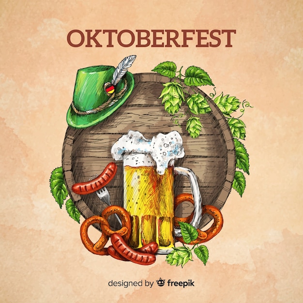 Oktoberfest concept achtergrond hand getrokken stijl