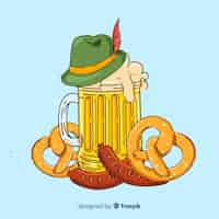 Gratis vector oktoberfest concept met hand getrokken achtergrond