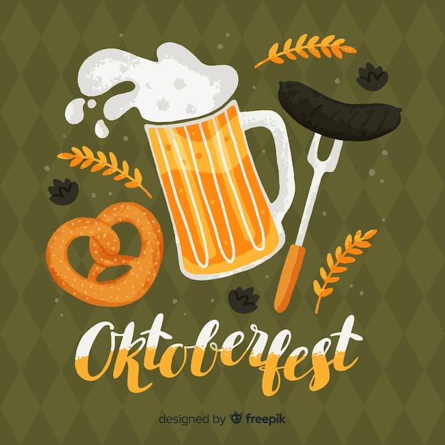 Oktoberfest concept met hand getrokken achtergrond