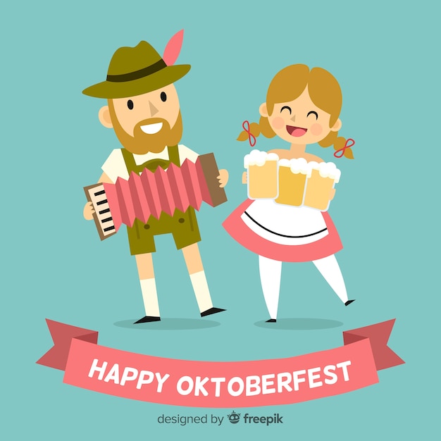 Gratis vector oktoberfest-conceptenachtergrond met leuk paar