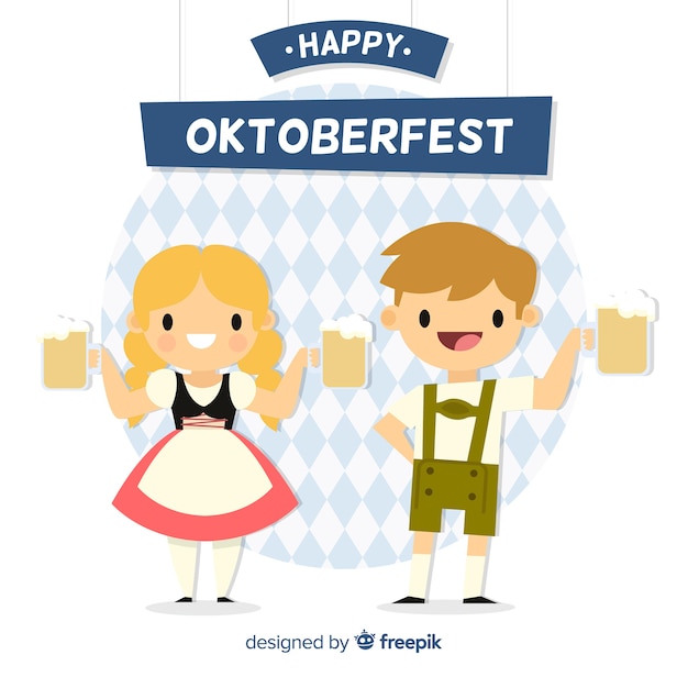 Gratis vector oktoberfest-conceptenachtergrond met leuk paar