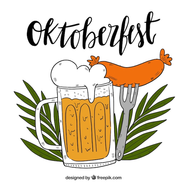 Gratis vector oktoberfest, een bier en een worst