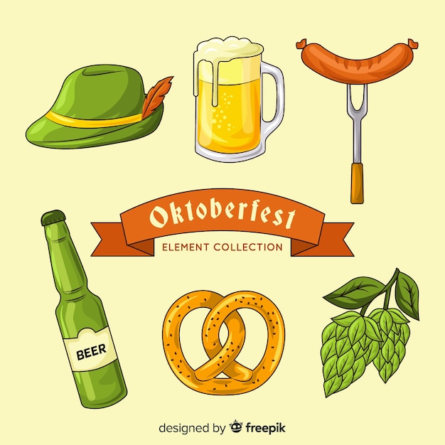 Gratis vector oktoberfest element collectie hand getrokken