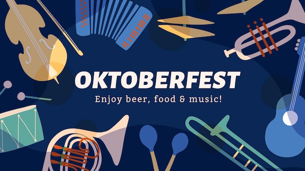 Oktoberfest-muzieksjabloon, advertentiebanner met retro instrumentontwerpvector