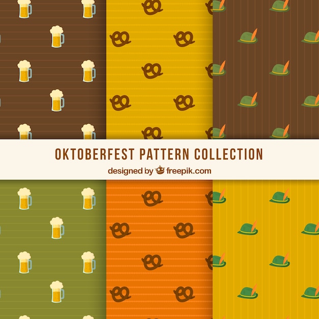 Gratis vector oktoberfest patronen met bier, pretzel en hoed